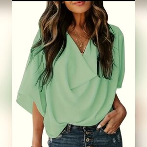 NWOT Travels well! Cowl neck Mint blouse